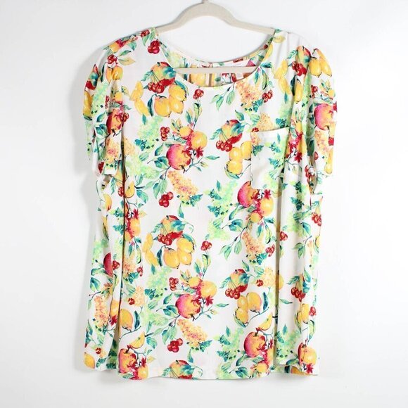 LC Lauren Conrad Blouse Top - 2X - Fruit Lemon Apple Cherry - Picture 2 of 6
